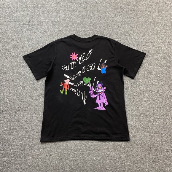 Anti Social Social Club Black T Shirt With Colorful Cartoon Print
